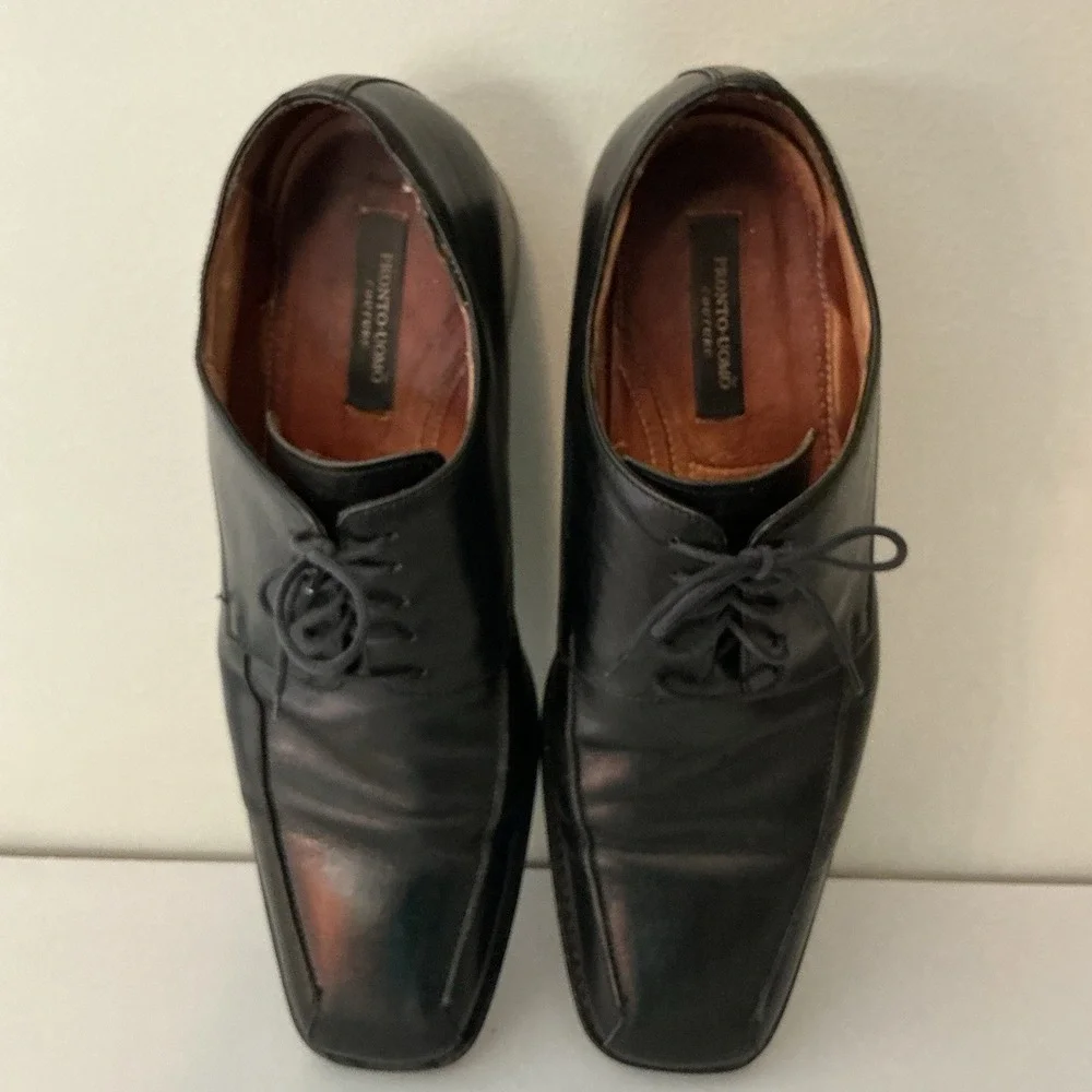 PRONTO UOMO Couture Italy Men's Shoe 11.5 Soft Black Leather  Square Toe Lace-Up - Picture 5 of 7